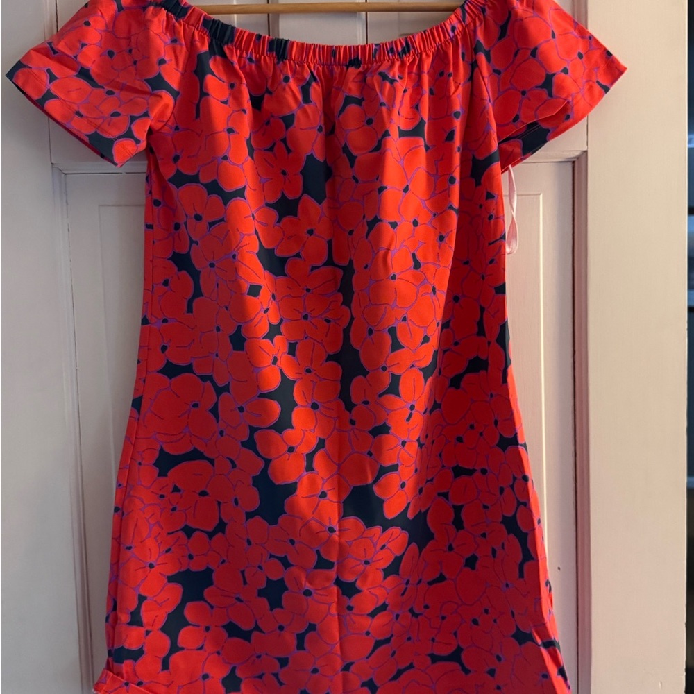 Red and Blue Floral Off-Shoulder Dress